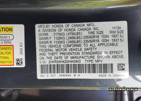 2025 Honda Cr-V Ex Awd z USA, uszkodzony, nr VIN 2HKRS4H42SH443403